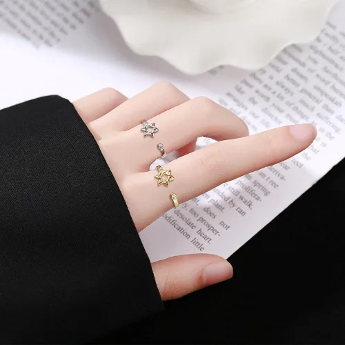 Vista 5 de YILUOCD Anillo de circón de estrella de David para mujer, amuleto simple Magen David Wiccano, anillos ajustables hexagonales, joyería judía