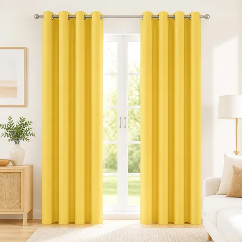 Vista 38 de Deconovo Cortinas opacas 100% con forro negro, cortinas con ojales aisladas térmicamente que reducen el ruido, doble capa para oscurecer