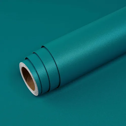 Vista 6 de Livelynine Papel tapiz de color verde azulado para despegar y pegar, papel de contacto verde azulado para armarios, escritorio, papel tapiz
