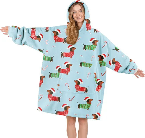 Vista 11 de Manta de Navidad de gran tamaño con capucha, cálida y suave Hombre de pan de jengibre beige