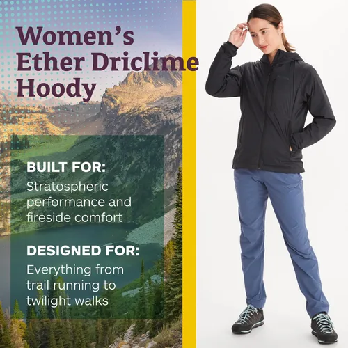 Vista 3 de MARMOT Sudadera con capucha Ether Driclime para mujer, transpirable, cómoda, plegable, cortavientos con capucha Negro