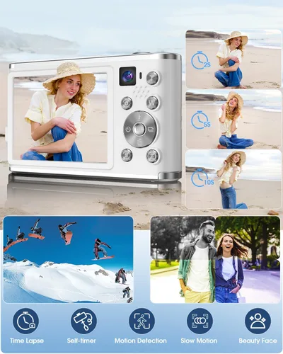 Vista 5 de Cámara digital 4K, enfoque automático de 48 megapíxeles, cámara de vlogging para fotografía, compacta para apuntar y disparar digital con zoom