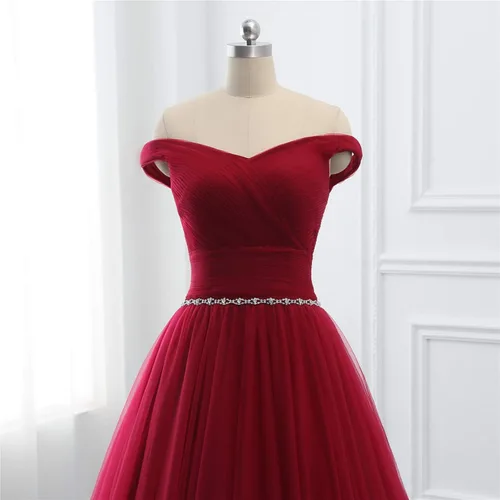 Vista 3 de BellaBridal - Vestido de fiesta formal de tul largo con hombros descubiertos, vestido de quinceañera, vestido de fiesta 020