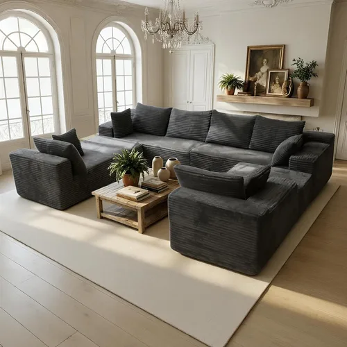 Vista 31 de sofás deshuesados en forma de U de 130", negro modular del sofá seccional