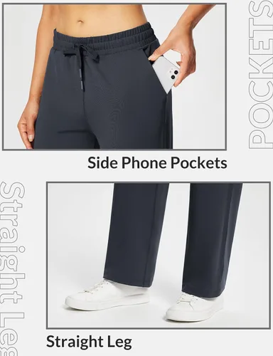 Vista 4 de BALEAF Pantalones deportivos de pierna recta para mujer, pantalones deportivos de pierna ancha, bolsillos elásticos y suaves para entrenamiento