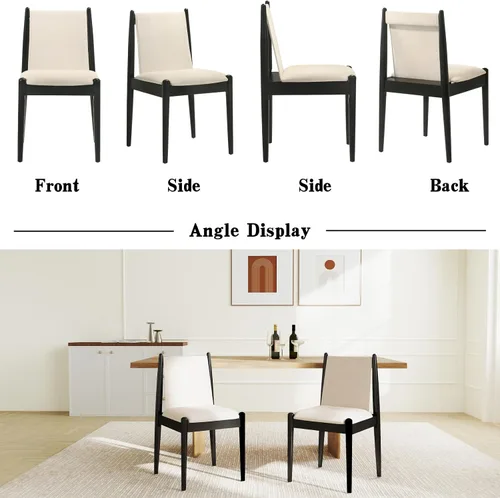 Vista 3 de DUOMAY Juego de 2 sillas de comedor modernas tapizadas de lino beige, sillas de madera sin brazos con cojín de asiento acolchado y marco resistente