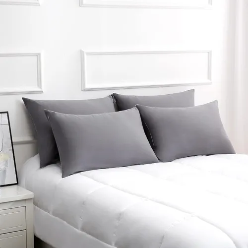 Vista 13 de Protectores/Fundas de Almohada de Algodón Tamaño Estándar con Cremallera Paquete de 2 Color Gris, Protectores de Almohada de Cama Refrescantes