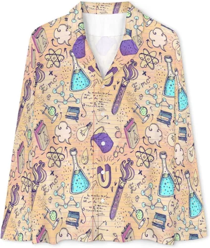 Vista 5 de Science Lab Objects Doodle - Conjunto de pijama de manga larga para mujer, ropa de dormir suave