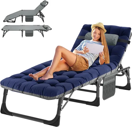 Vista 21 de ABORON Cuna de camping plegable de 5 posiciones y tumbona con alfombrilla Cuna negra/almohadilla azul