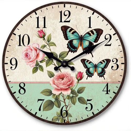 Vista 19 de Farmhouse Silent Wooden Wall Clock Non-Ticking Battery Operated 10" Retro Rustic Arabic Numerals Colorful Decorative Small Wall Clocks for Living