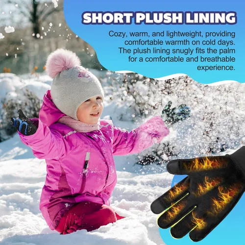Vista 2 de OOPOR Guantes de invierno cálidos para correr, para niños, para clima frío, ciclismo, nieve, esquí, deportes, niños y niñas de 4 a 12 años