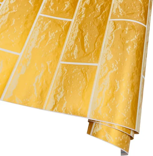 Vista 7 de Rollo de papel tapiz de ladrillos dorados de 32.8 pies, película de vinilo autoadhesiva para pared, para el hogar, cocina, contra salpicaduras