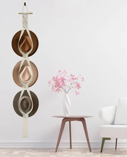 Vista 7 de Organizador de sombreros de macramé para pared, colgadores bohemios para colgar en la pared, tejido a mano, organizador decorativo para sombreros