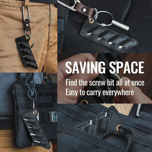 Vista 4 de KeyUnity KA06 - Organizador de puntas de tornillo de piel Bolsillo para soporte de puntas de destornillador Bolsa de juego de brocas cosidas a
