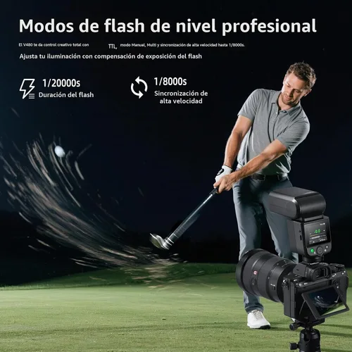 Vista 5 de Godox V480C TTL Speedlite Flash para cámaras Canon, HSS 1/8000s, pantalla