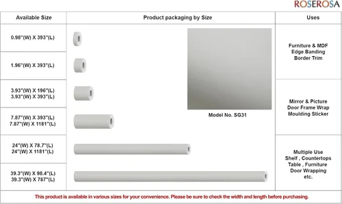 Vista 6 de Roserosa - Adhesivo de pvc Phoenix sólido decorativo instantáneo con cobertura autoadhesiva para el borde de la encimera, Gris, SG51(P4821-6) 2M