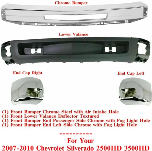 Vista 2 de Nuevo parachoques delantero cromado + cenefa inferior + tapas de extremo derecho e izquierdo reemplazo directo para Chevrolet Silverado 2500HD