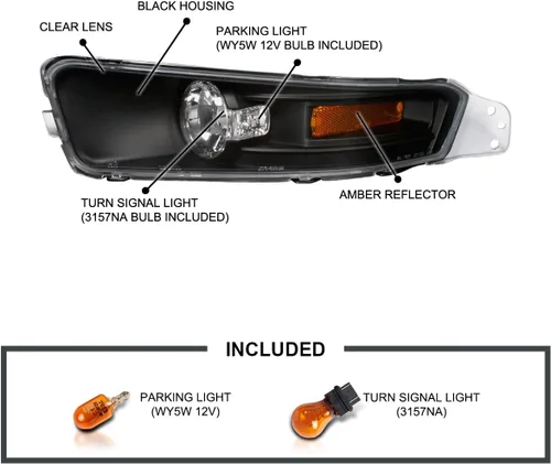 Vista 2 de SPEC-D TUNING Faros de parachoques con carcasa negra y lentes transparentes compatibles con Ford Mustang Gt V6 2005-2009, par de montaje izquierdo