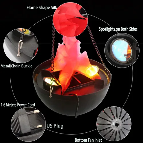 Vista 3 de Luz LED de fuego falso 3D, lámpara colgante de efecto de llama de seda para Halloween, Navidad, festivales, fiestas, clubes nocturnos