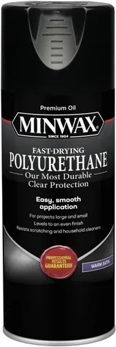 Vista 8 de Minwax Spray de poliuretano de secado rápido, acabado protector de madera, satén cálido, lata de aerosol de 11.5 oz
