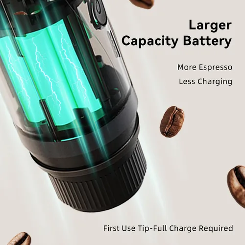 Vista 4 de Máquina de café espresso portátil, mini cafetera eléctrica autocalentable, hasta 20 bar de presión, compatible con cápsulas NS y molienda fina