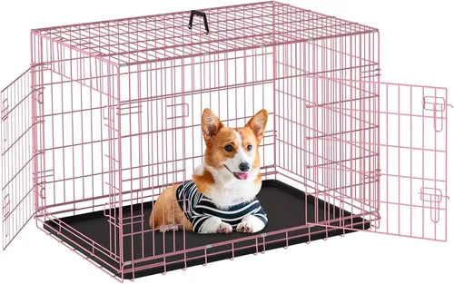 Vista 8 de Jaula negra para perros de 24 pulgadas, grande, XXL, plegable para perros grandes, jaulas de alambre de metal, jaula de segregación de animales