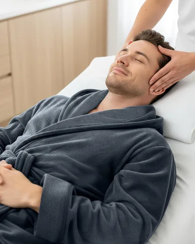 Vista 6 de NY Threads Bata de baño con capucha para hombre, de felpa de lujo, con capucha, bata de baño de spa para hombre