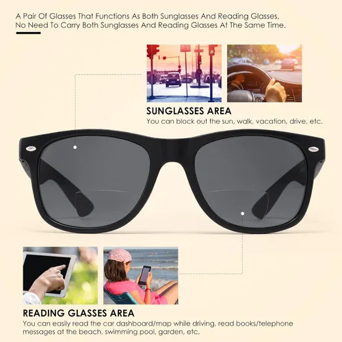 Vista 3 de HIYANJN 2 pares de lentes de sol de lectura bifocales para hombres y mujeres al aire libre tintados gafas de lectura con bisagra de resorte