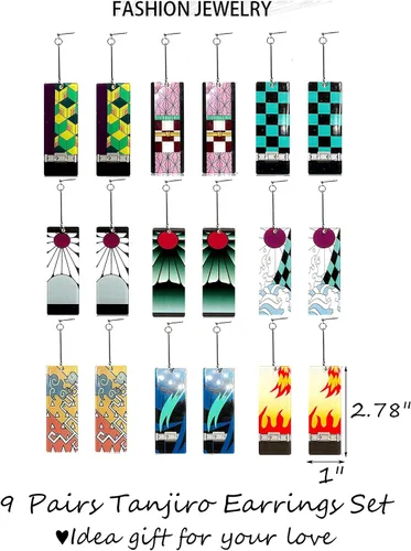 Vista 7 de Tanjiro - Pendientes colgantes para mujer, anime cosplay para hombres, Kimetsu No Yaiba, anime cosplay, regalo de Navidad para niñas, Acrílico, otro