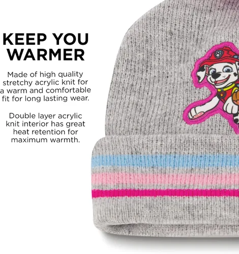 Vista 4 de Nickelodeon Conjunto de gorro y manoplas de invierno para niñas, gorro de Marshall, Chase and Skye para niños de 2 a 4 años