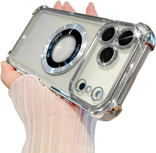 Vista 52 de Funda magnética transparente para iPhone 11, funda de lujo con cuatro esquinas brillantes, protección a prueba de golpes de grado militar