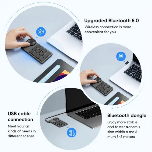 Vista 2 de XPPen Mini Keydial ACK05 Teclado de acceso directo inalámbrico Bluetooth programable Express Control remoto con dial y teclas expresas