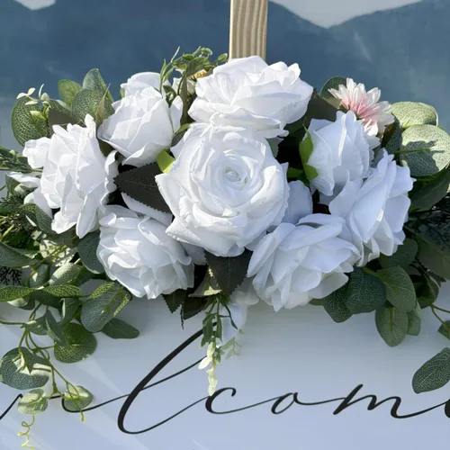 Vista 3 de Flores de arco de boda, guirnalda floral decorativa de rosas para dintel, 30 pulgadas de vegetación artificial, hojas de eucalipto para puerta