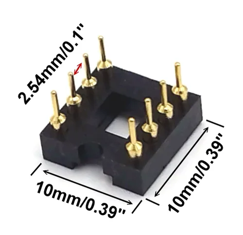 Vista 2 de Chapado en oro 20 unids DIP-8 IC adaptador de zócalo de agujero redondo 0.100 in paso 7.6 fila paso 2 fila 8 pernos redondos soldadura (DIP-8 pines)
