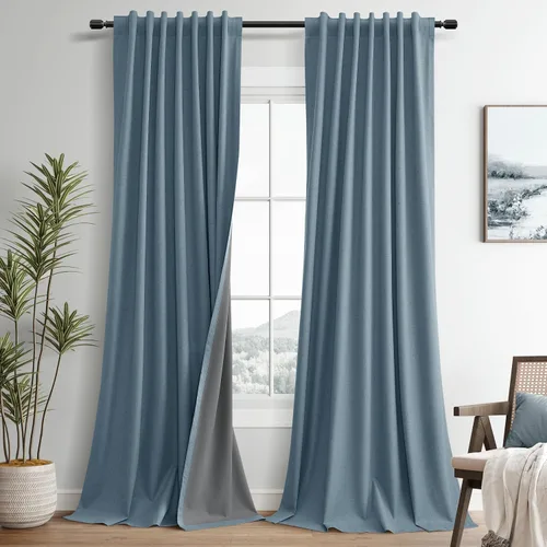 Vista 40 de Guken Cortinas opacas de lino, 2 paneles rústicos, elegantes, 100% opacas, con aislamiento térmico, banda de ganchos y trabilla trasera, 52 x 84