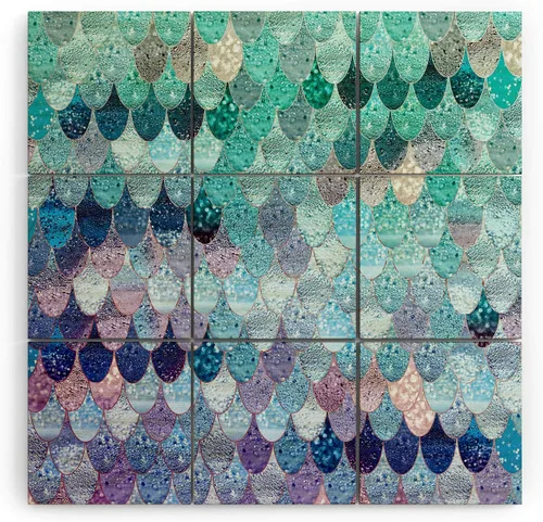 Vista 18 de Society6 Monika Strigel - Mural de pared de madera de sirena de verano de mediados de siglo, 4 x 4 pies, multicolor