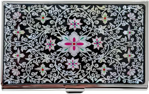 Vista 13 de Estuche para Tarjetas de Visita de Nácar Portador de Tarjetas de Crédito Identificación y Nombre Cartera de Viaje Diseño de Pintura Artística Metal