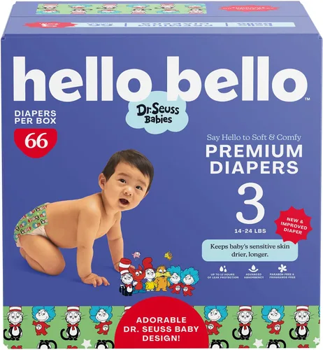 Vista 11 de Hello Bello Pañales Premium Talla 1, Diseños Balloon Buddies y Crosshatch Cuties, Caja Club de 82