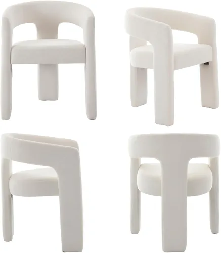 Vista 10 de Silla de Comedor Moderna de Chenille Tipo Barril Tapizada en Tela para Comedor con Brazo, Cómoda Silla Auxiliar de Acento para Cocina/Sala