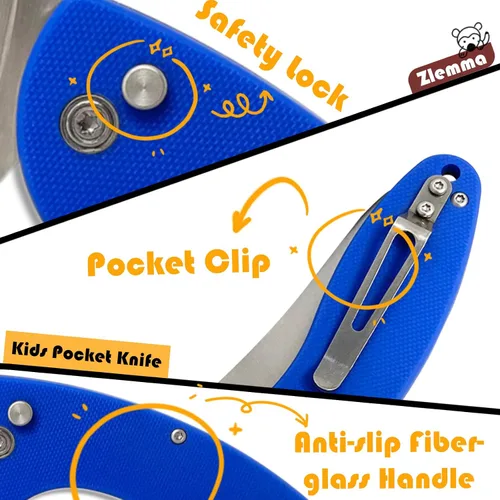Vista 3 de Cuchillo de bolsillo para niños con clip y punta redondeada segura para el primer cuchillo de niño, cuchillos plegables de iniciación para niños