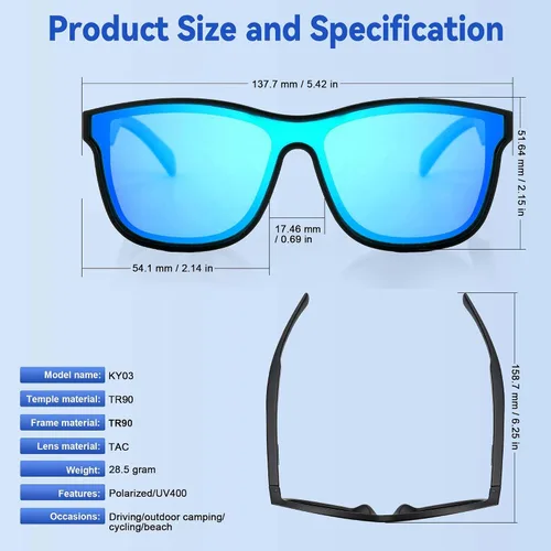 Vista 8 de Lentes inteligentes AI, gafas de sol azules Bluetooth