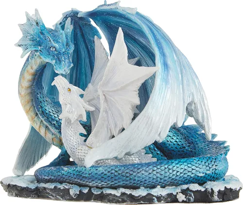 Vista 4 de StealStreet SS-G-71533 - Figura de estatua de dragón azul claro con bebé blanco, 7 pulgadas