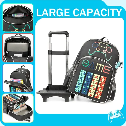 Vista 4 de Meetbelify Mochila con ruedas para niños Mochila con ruedas para niños Mochila con ruedas para estudiantes de primaria, Negro -, Mediana, Mochila