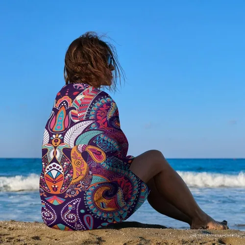 Vista 4 de Toalla de playa suave con decoración de patrón popular bohemio para mujer y hombre, toalla de baño/piscina/playa, tamaño grande, 31 x 51 pulgadas.