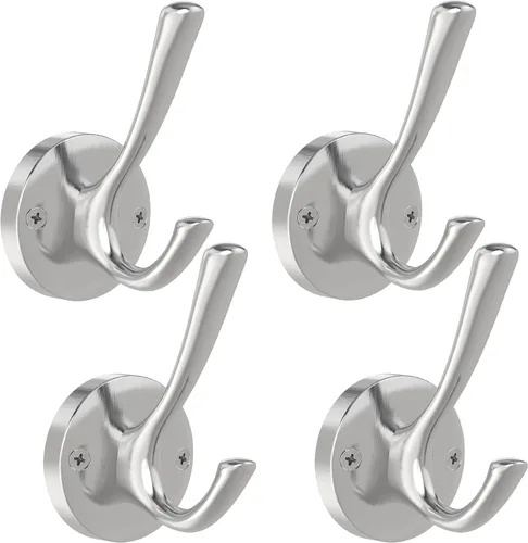Vista 16 de TOFIIGREM Ganchos negros para toallas, paquete de 2 ganchos de metal resistente para bata de baño, gancho doble montado en la pared, ganchos