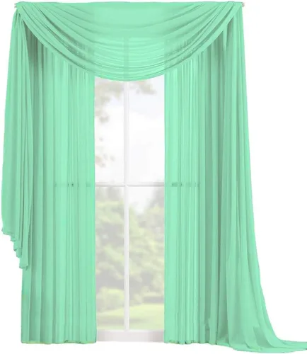 Vista 15 de Decotex Juego de 3 cortinas de gasa transparente para ventana, incluye 2 paneles y 1 bufanda a juego (120 pulgadas de largo, chocolate)