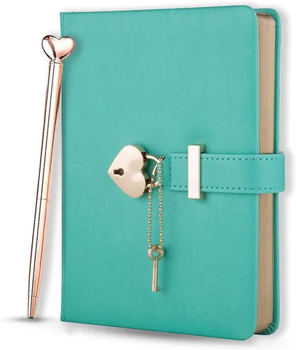 Vista 12 de Diario con cerradura en forma de corazón con llave, cubierta de cuero sintético, organizador personal, cuaderno secreto para niñas y mujeres