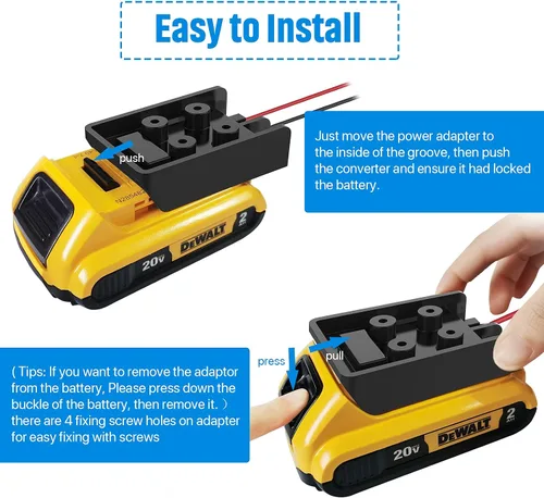 Vista 4 de Adaptador de rueda eléctrica con fusible e interruptor para batería Dewalt de 20 V, adaptador de batería hermético no soplado con fusible de 30 A