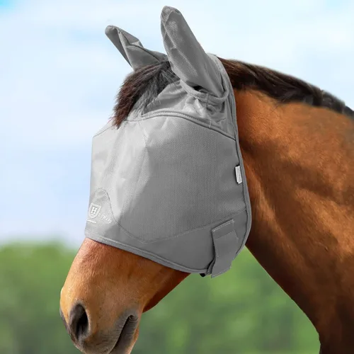 Vista 14 de Harrison Howard Máscara de media cara con protección UV y transpirable para uso equino, cómoda, gris, XS