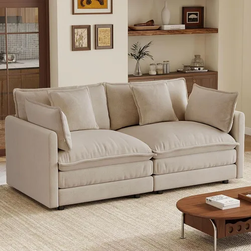 Vista 50 de 76.7" Cloud Couch for Living Room, Deep Seat Loveseat Sofa, Beige Breathable Chenille, 2-Seats Couch for Apartment Small Spaces, Pocket Spring